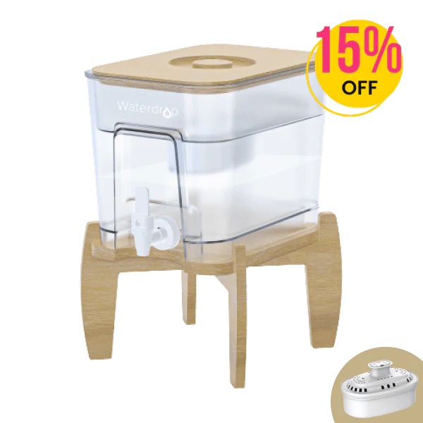 Waterdrop 20-Cup Water Filter Dispenser with Bamboo Stand